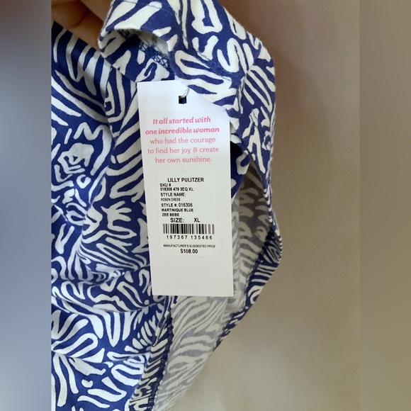 Lilly Pulitzer Blue White Puff Sleeve Rosen Dress - Picture 3 of 7